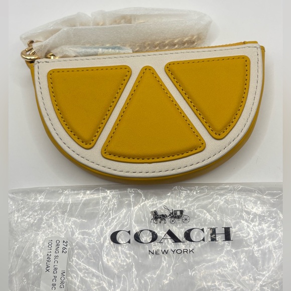 NWT RARE COACH ORANGE SLICE LARGE LEATHER POUCH / COIN PURSE / BAG CHARM 2762